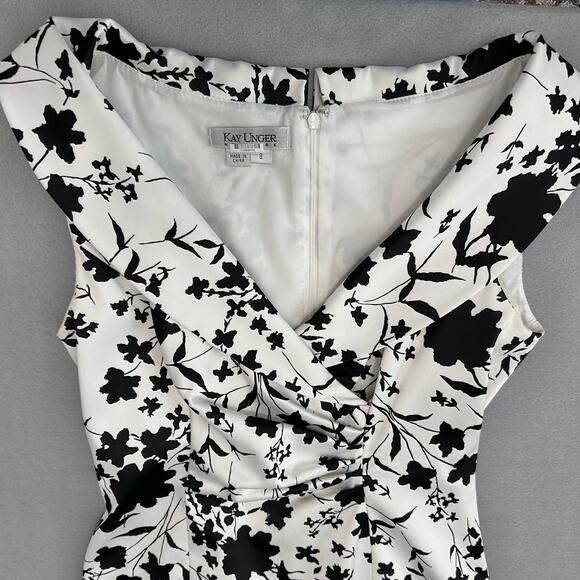Kay Unger Satin Sheath Portrait Collar Party Cocktail Dress Sz 8 Black and White - Picture 7 of 13